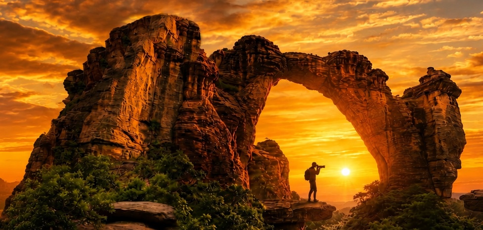 L'Arche de Kamandjan au coucher du soleil